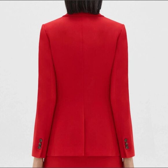 THEORY Staple Blazer in Admiral Crepe Geranium Red Size 0 Brand New w/ Tags - Picture 2 of 9